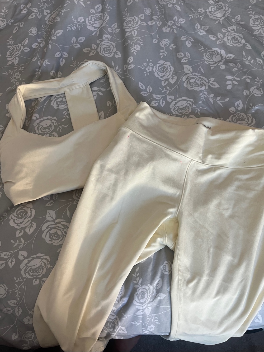 Cream High-Waist Leggings with Matching Scoop Sports Bra Set